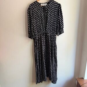Ms Chaus Vintage Womens Floral Rayon Midi Dress Black White 16